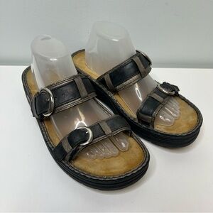 Naot Sandals Size 42 Mens 9 Black Bronze Leather Buckle Straps Slip On Casual
